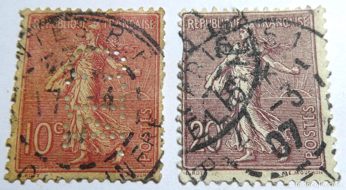 Sellos: 2 sellos postales de Francia 10 y 20 c&eacute;ntimos 1903-04