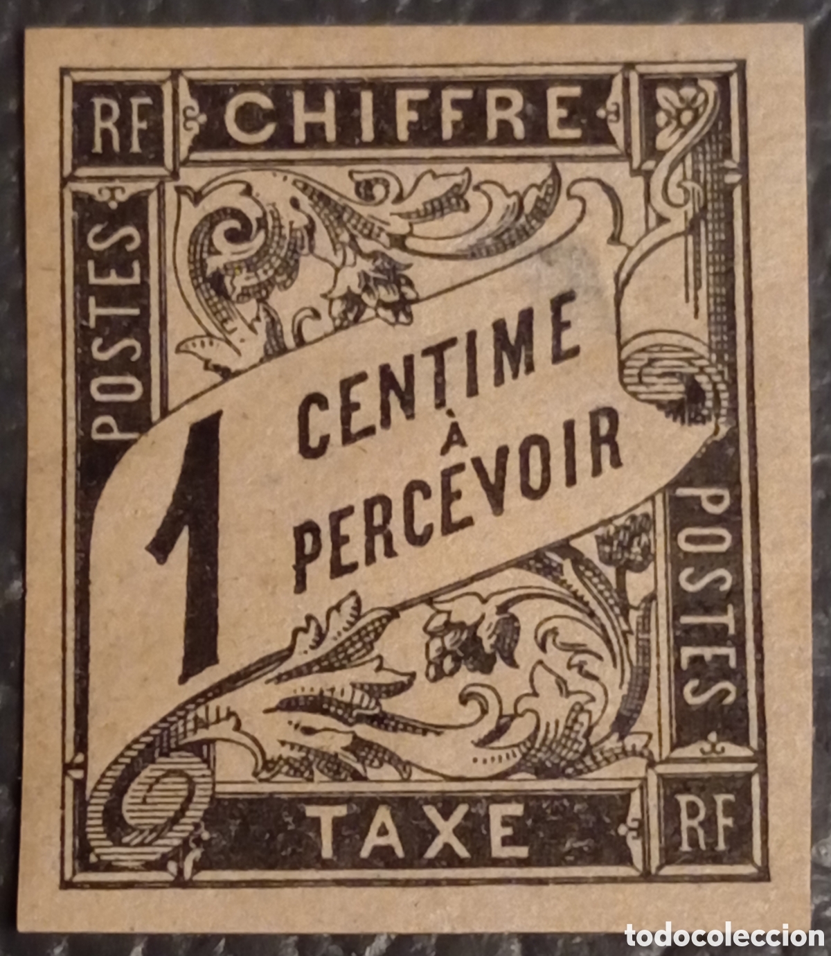 Sellos: Francia 1882 - Sello Tasa 1c Negro SIN DENTAR - Yvert N&deg; 10 ND / Scott J1 Imperf - MH