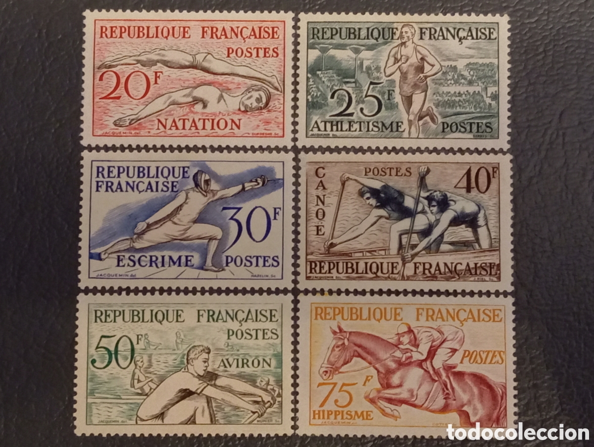 Sellos: Francia 1953 Deportes: Nataci&oacute;n, Esgrima, H&iacute;pica - Yvert 960/965 MNH