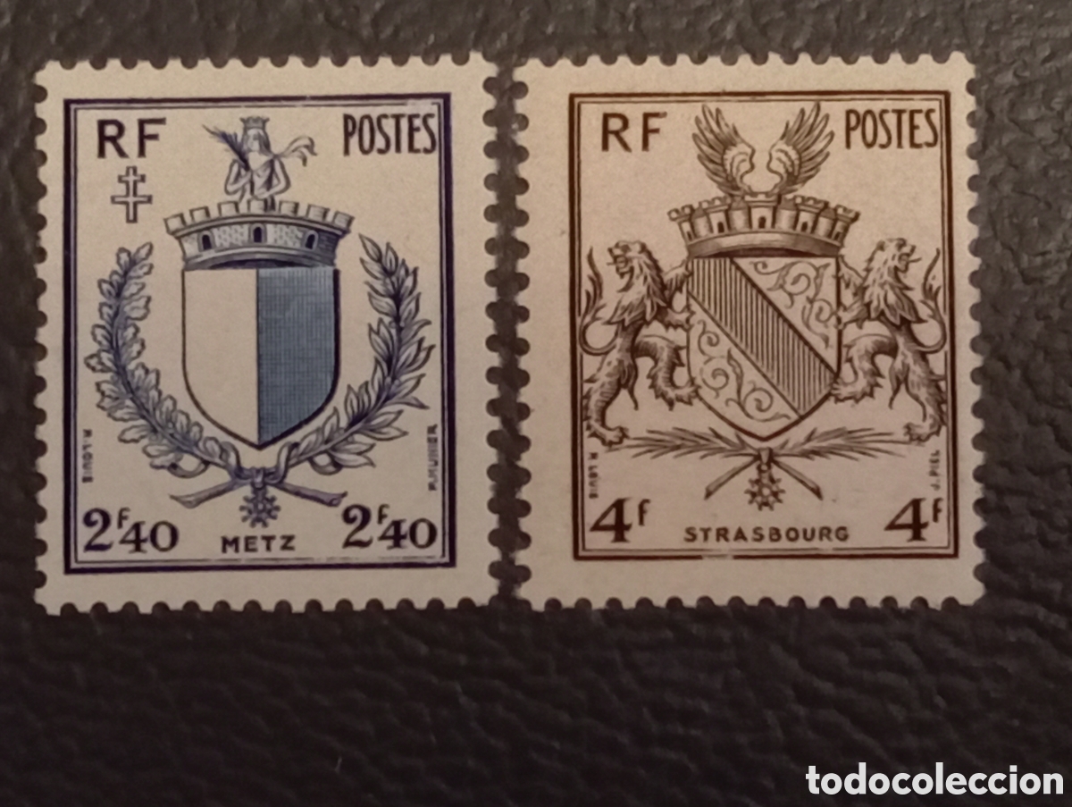 Sellos: Francia 1945 - Escudos Metz y Estrasburgo - Yvert 734/735 - MNH
