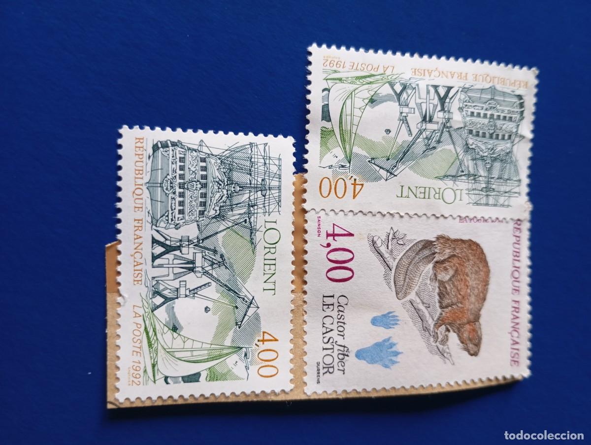 Sellos: 3 Sellos de Francia sobre fragmento
