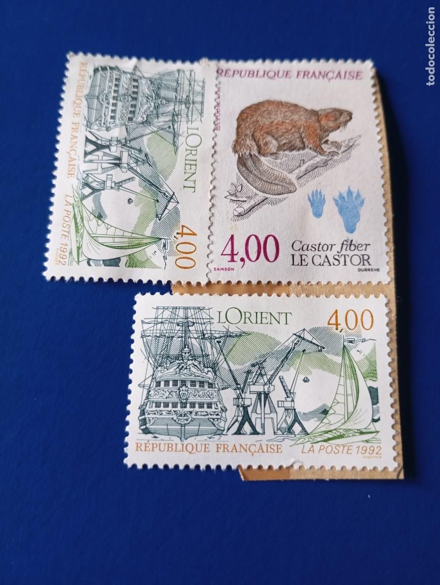 Sellos: 3 Sellos de Francia sobre fragmento