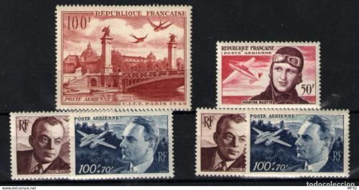 Sellos: Francia (a&eacute;reos) n&ordm; 21/22,28 y 34. A&ntilde;o 1947