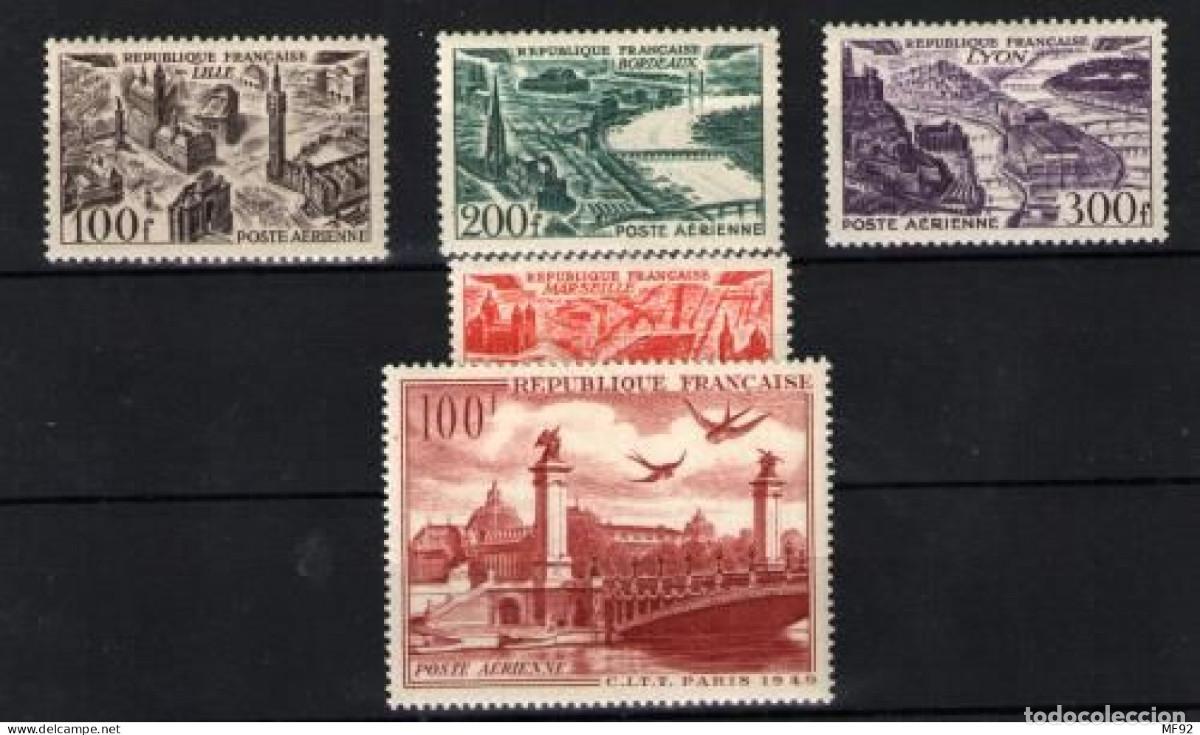Sellos: Francia (A&eacute;reos) n&ordm; 24/28. A&ntilde;o 1949