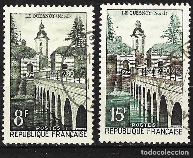 Sellos: Francia 1957 - Mi 1134 y 1145 - YT 1105 y 1106 - El puente de Le Quesnoy