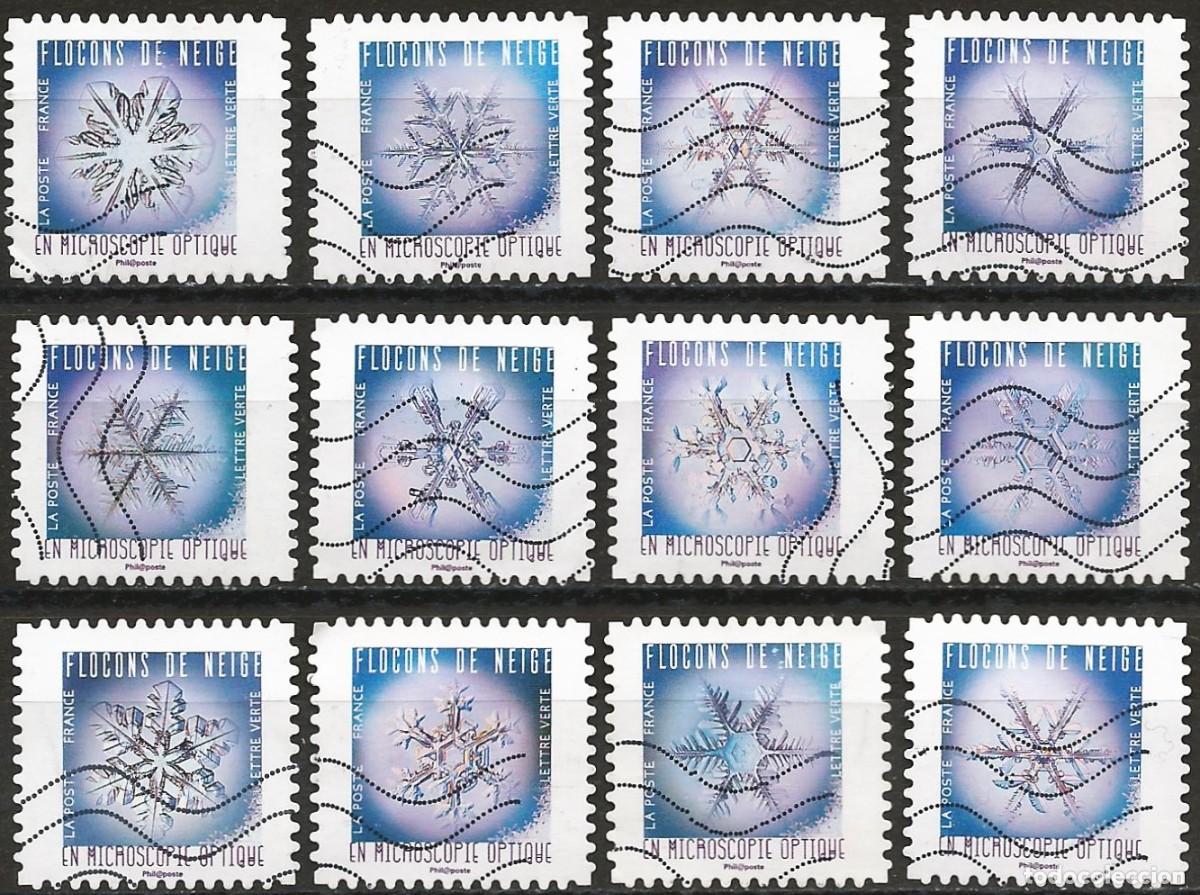 Sellos: Francia 2018 - Mi 7173 a 7184 - YT Ad 1629 a 1640 - Copos de nieve ( Serie completa )