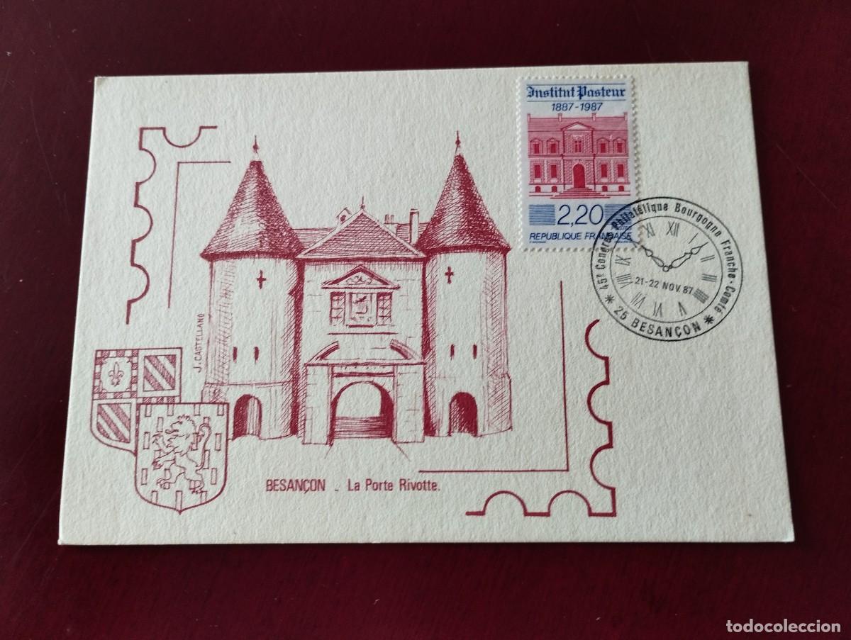Sellos: TARJETA RECUERDO CONGRESO FILATELICO DE BORGO&Ntilde;A FRANCO CONDADO BESANZON FRANCIA 1987