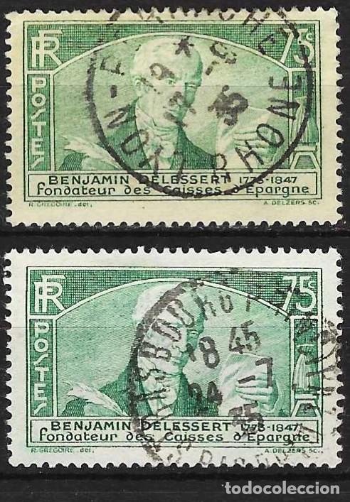 Sellos: Francia 1935 - Mi 299 - YT 303 - Benjamin Delessert ( 2 tonos : Azul y azul verde )