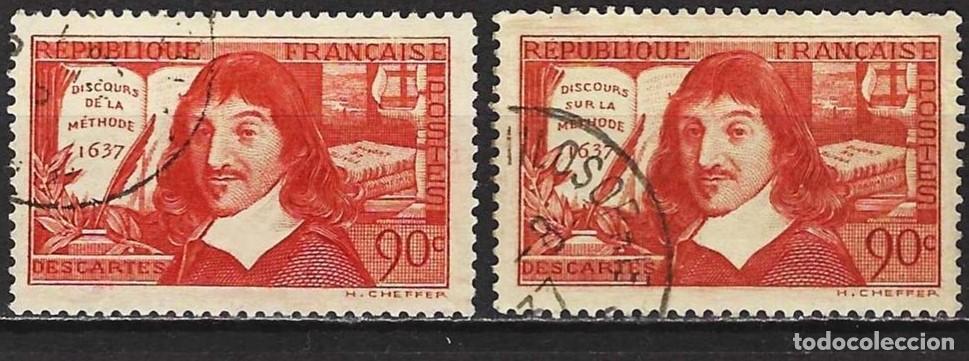 Sellos: Francia 1937 - Mi 347 I y 347 II - YT 341 y 342 - Ren&eacute; Descartes