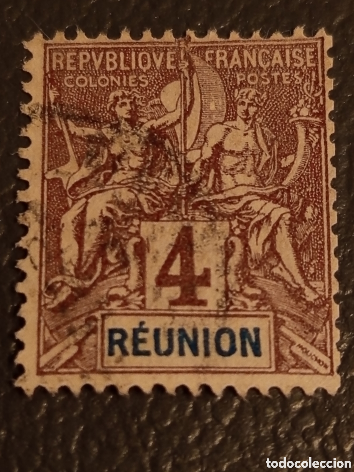 Sellos: Sello Reuni&oacute;n 1892 - 4c Navegaci&oacute;n y Comercio - Yvert #33 / Scott #36&rdquo;