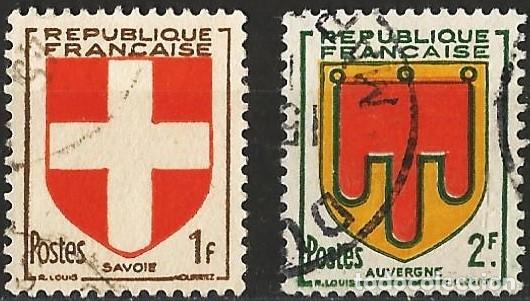 Sellos: Francia 1949 - Mi 848 y 849 - YT 836 y 837 - Escudos de armas de Saboya y Auvernia