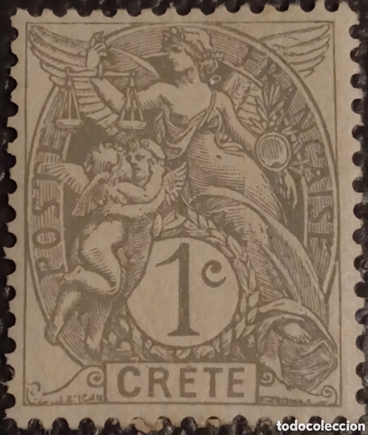 Sellos: Sello Creta Oficinas Francesas (1902) - 1c Gris &rdquo;Tipo Blanc&rdquo; - Cat. Michel Nr. 1 MH