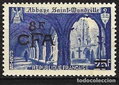 Sellos: Reuni&oacute;n 1949 - Mi 352 - YT 302 - Abad&iacute;a de Saint-Wandrille - MH*