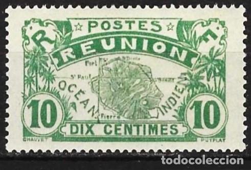 Sellos: Reuni&oacute;n 1922 - Mi 91 - YT 85 - Mapa de la isla - MNH**