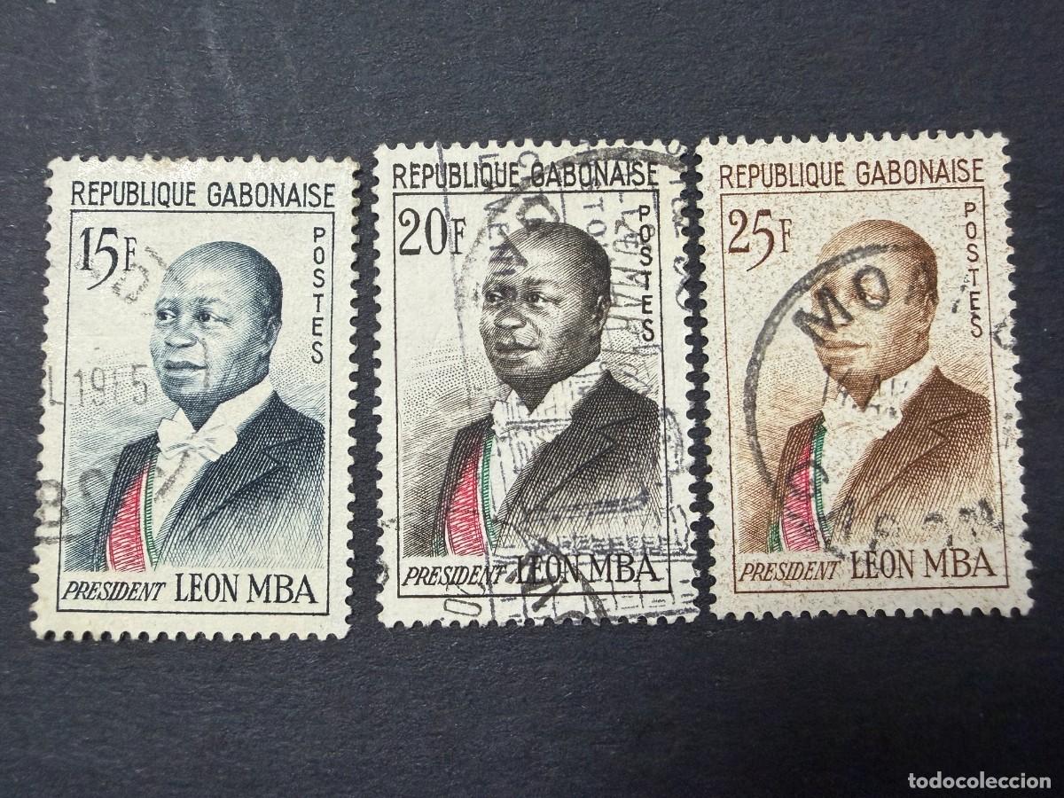 Sellos: GAB&Oacute;N, 1962. YVERT 159/59B. PRESIDENTE LEON MBA. USADOS