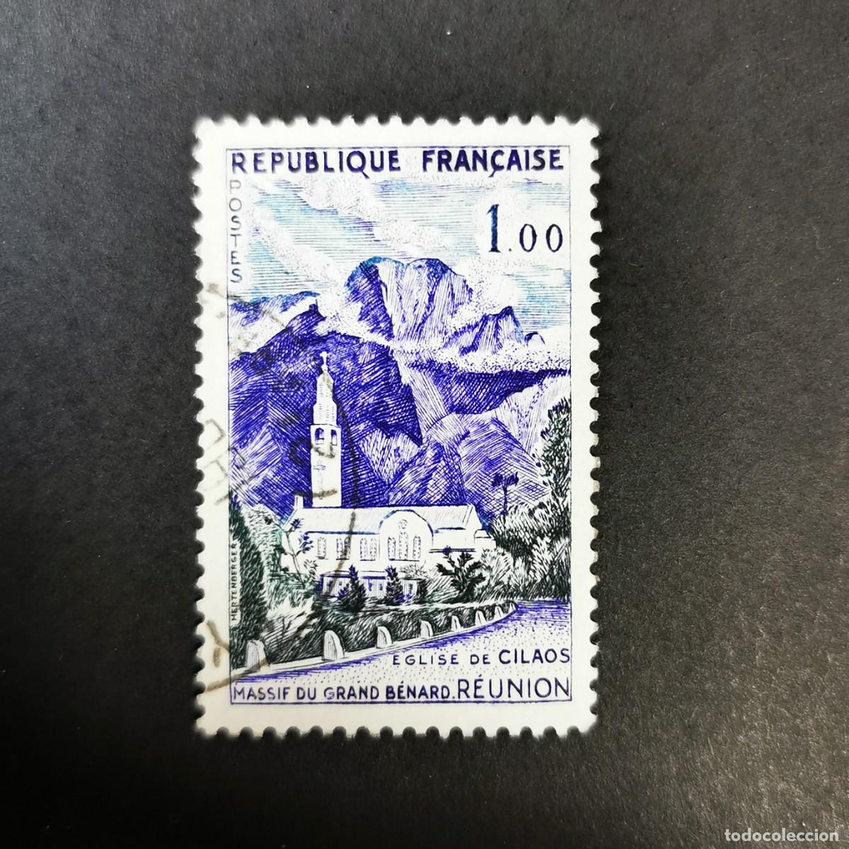 Sellos: Sello Francia 1960, Iglesia de Cilaos y Monta&ntilde;as Grandes B&eacute;nard, Reuni&oacute;n, 1 F Michel: 1289