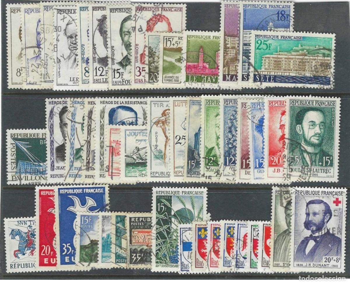 Sellos: France 1958 - A&ntilde;o completo Yvert 1142/1188 usado