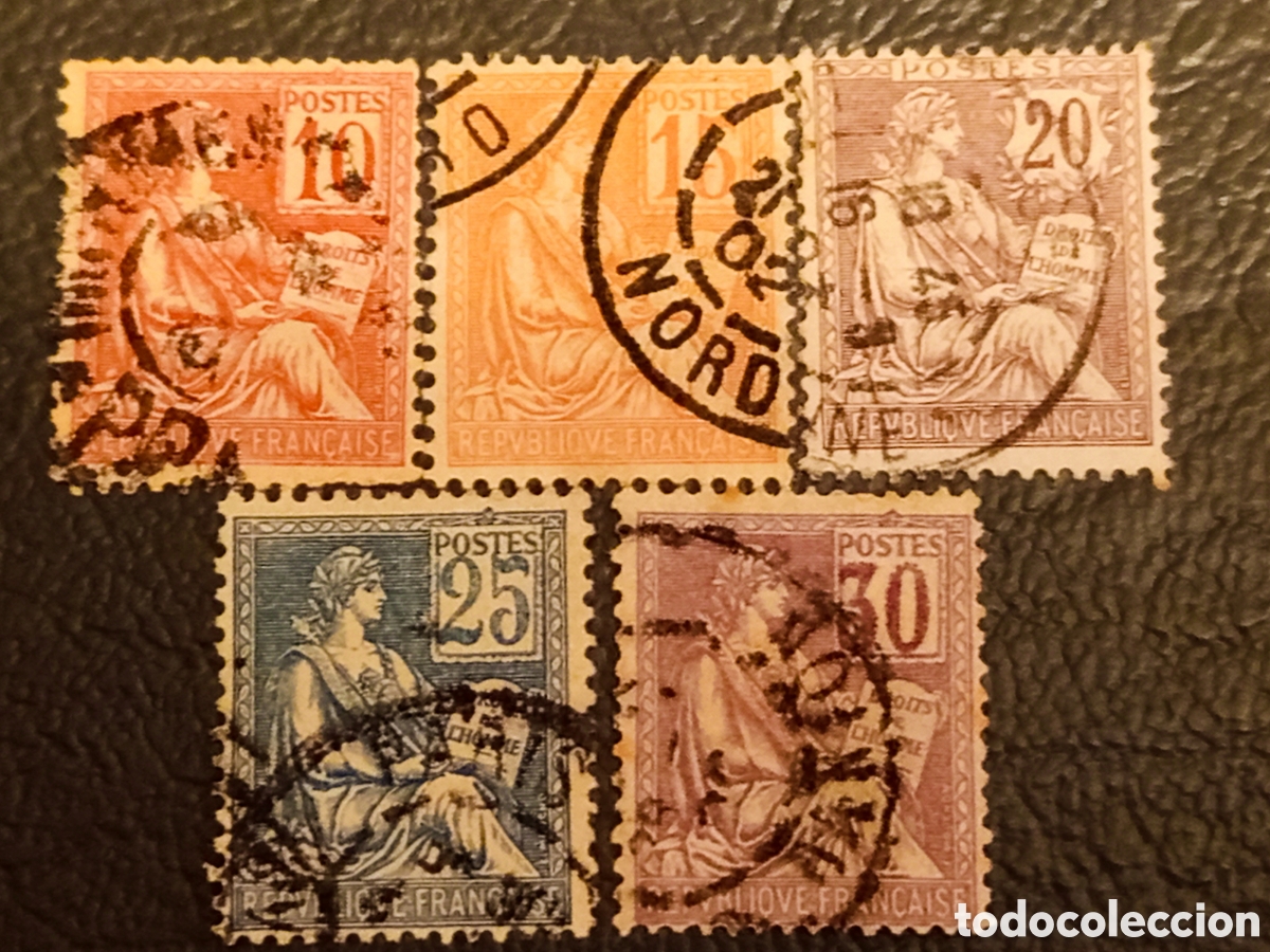 Sellos: Lote 5 Sellos Francia 1902 Tipo Mouchon Usados Yvert 124/128.