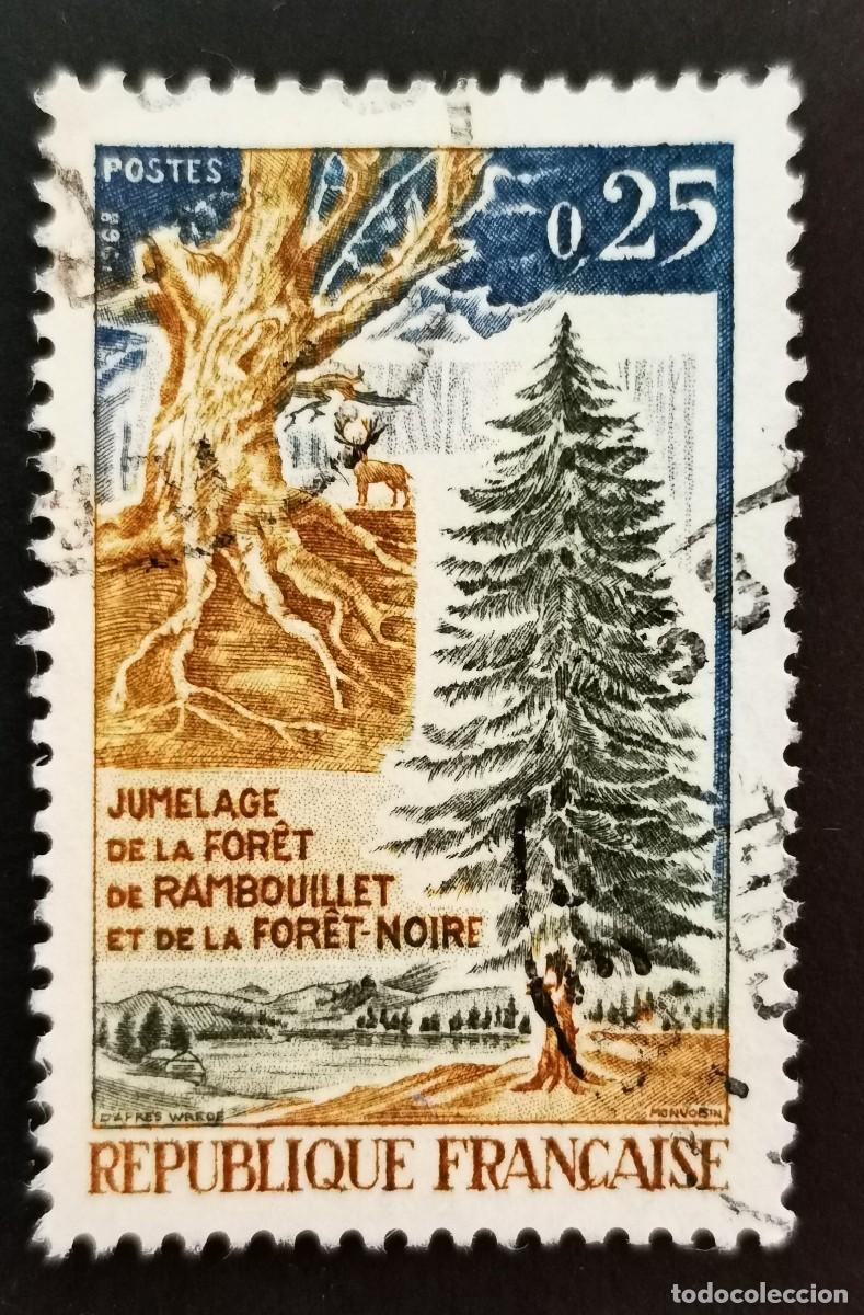 Sellos: Sello Francia 1968, Hermanamiento del bosque de Rambouillet y la Selva Negra, 0,25 F Michel: 1626