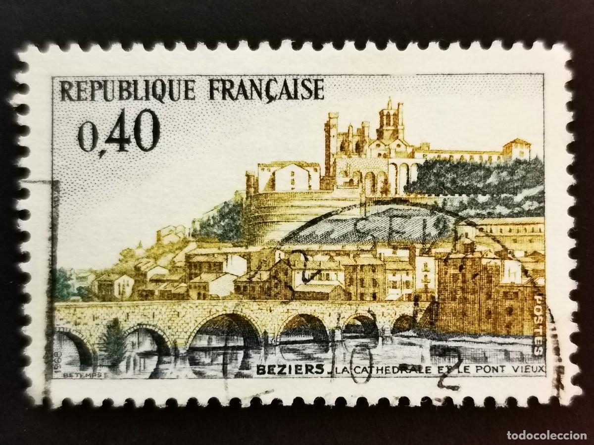 Sellos: Sello Francia 1968, Catedral de B&eacute;ziers, Puente sobre el Orbe, 0,40 F Michel: 1634