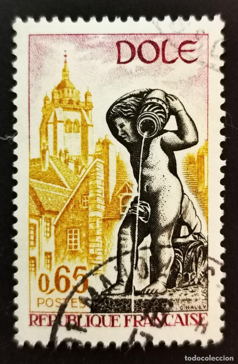 Sellos: Sello Francia 1971, Publicidad tur&iacute;stica Iglesia y fuente, Dole, 0,65 F Michel: 1757