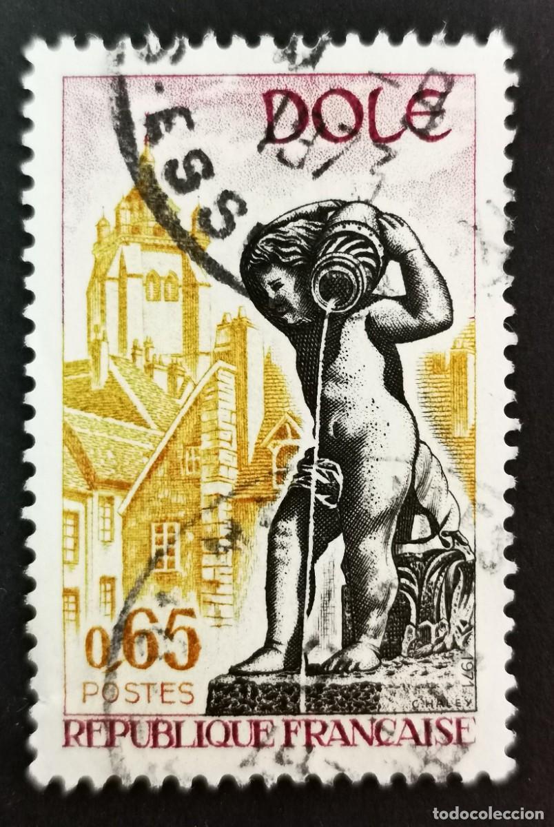 Sellos: Sello Francia 1971, Publicidad tur&iacute;stica Iglesia y fuente, Dole, 0,65 F Michel: 1757