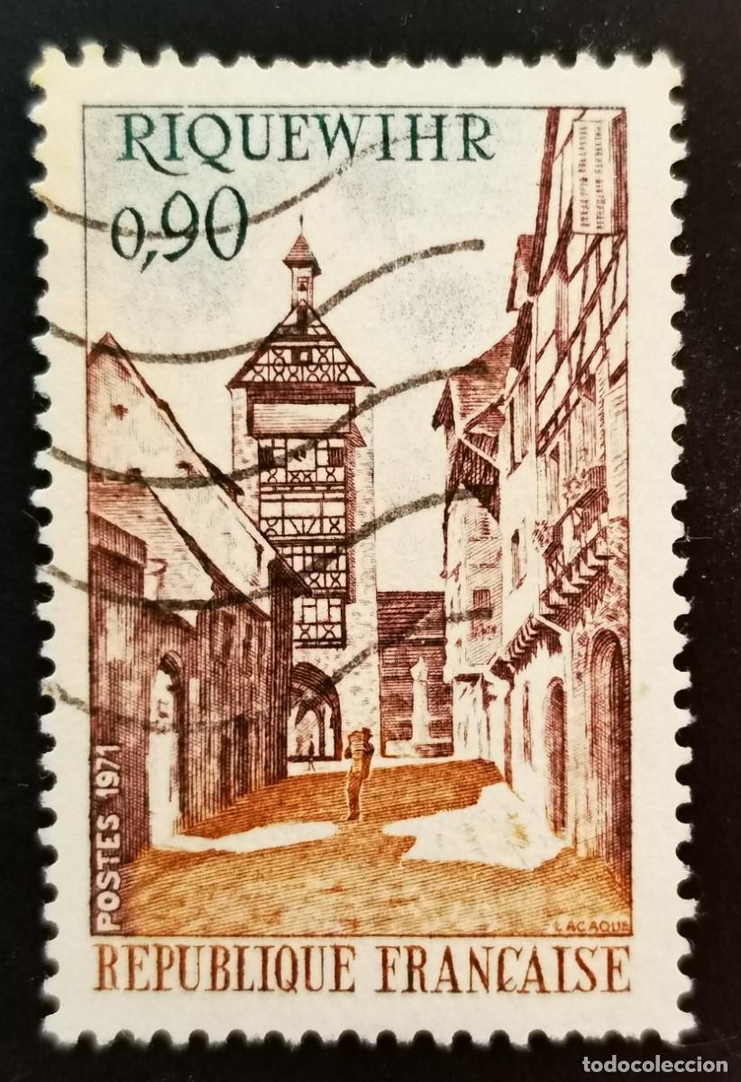 Sellos: Sello Francia 1971, Publicidad tur&iacute;stica Torre de entrada y casas, Riquewihr, 0,90 F Michel: 1758