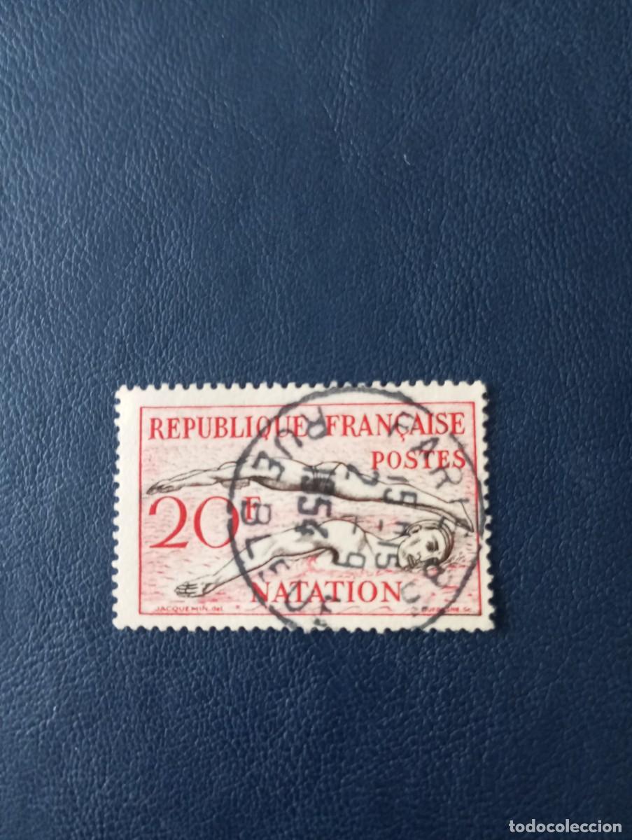 Sellos: FRANCIA, 1953, DEPORTES, NATACI&Oacute;N, YT 960