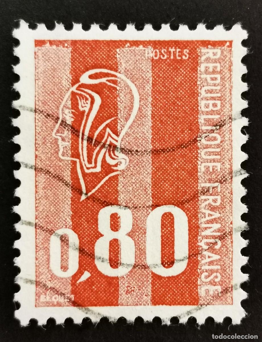 Sellos: Sello Francia 1974, Marianne tipo Bequet grabado (3 tiras de f&oacute;sforo), 0,80 F Michel: 1889y