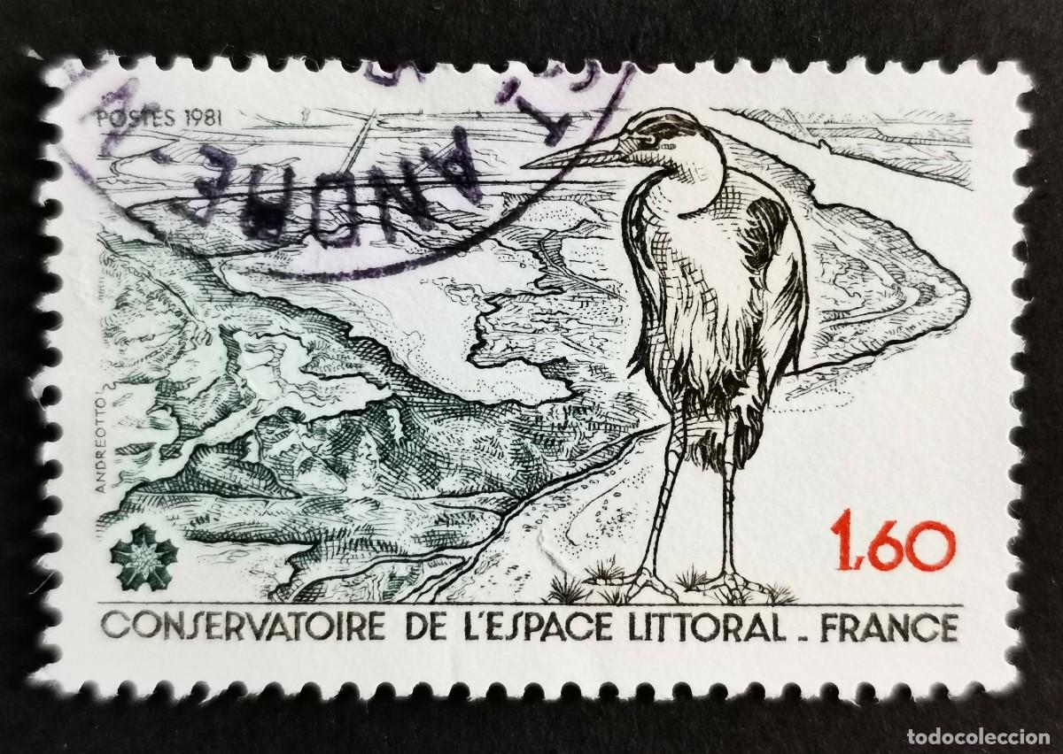 Sellos: Sello Francia 1981, Garza real (Ardea cinerea), paisaje costero, 1,60 F Michel: 2272