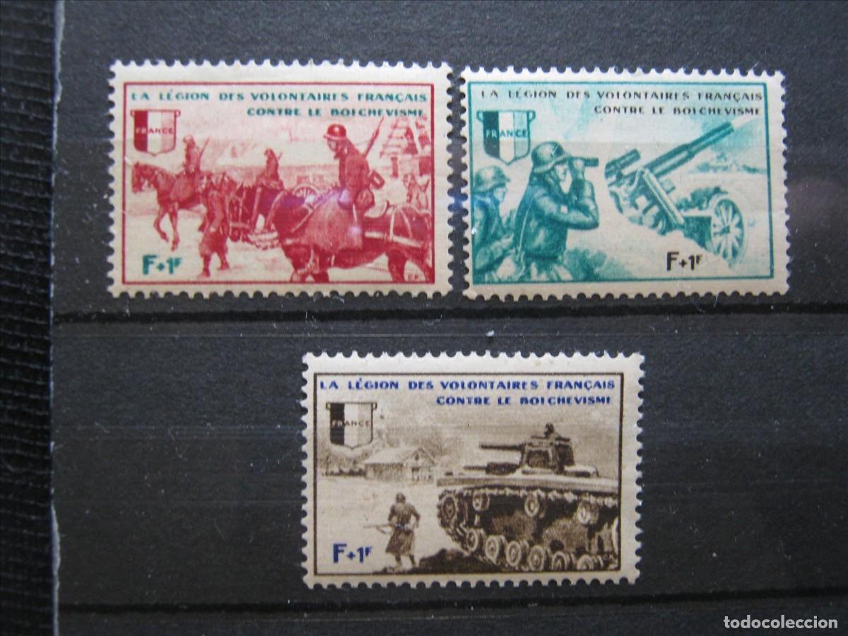 Sellos: FRANCIA 1942 LEGI&Oacute;N VOLUNTARIOS CONTRA EL BOLCHEVISMO LH* LEVE CHARNELA LUJO.