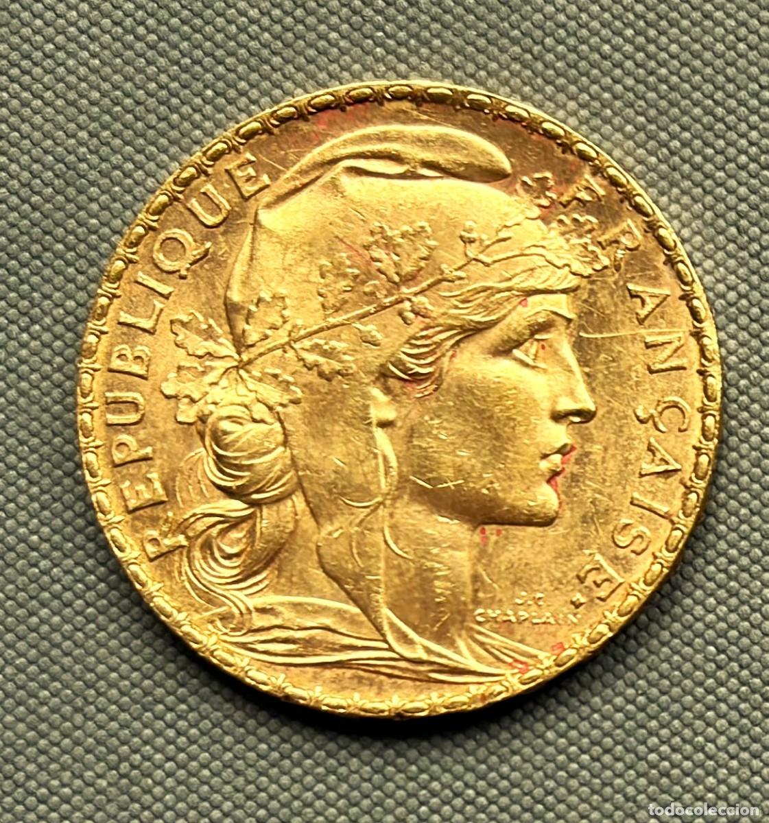 Sellos: Francia - Moneda 20 francos a&ntilde;o 1907 - 0,1867 g de oro 900/1000 - muy buen ejemplar- ver fotos
