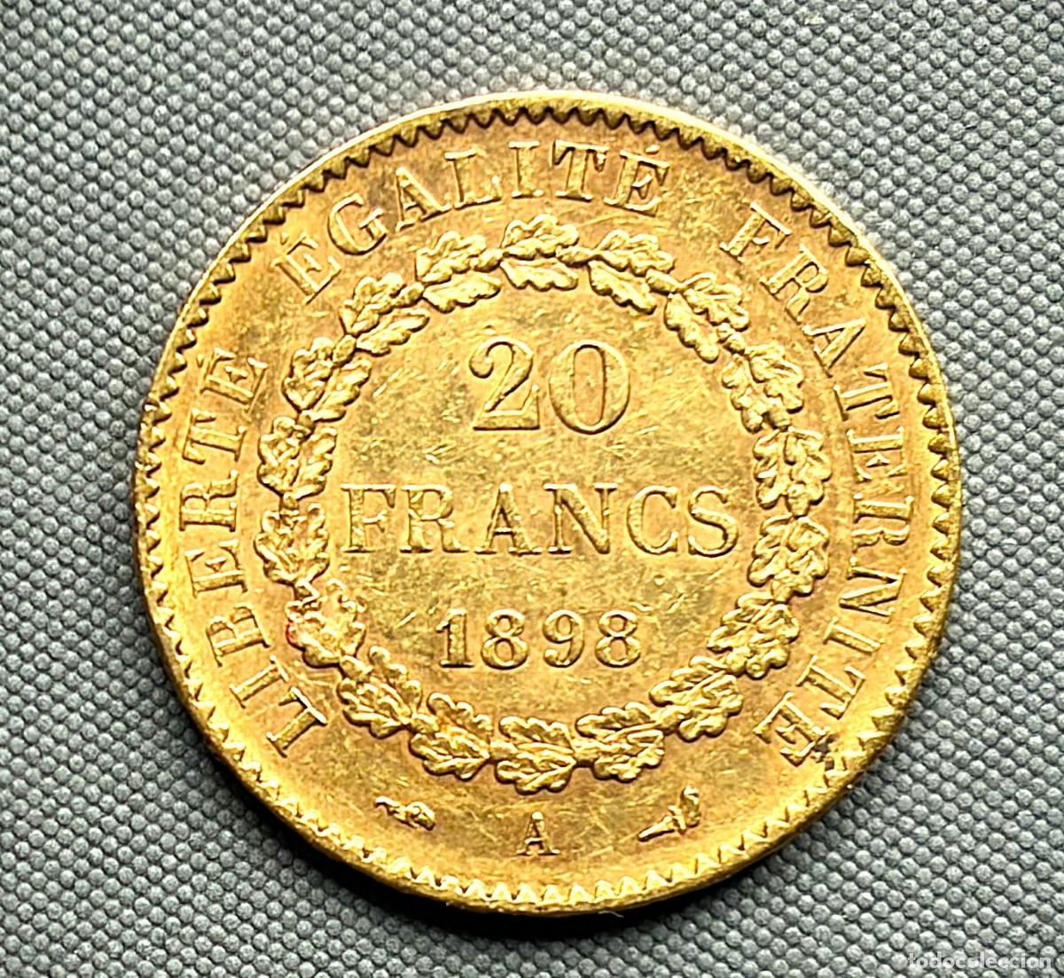 Sellos: Francia - Moneda 20 francos a&ntilde;o 1896 - 0,1867 g de oro 900/1000 - muy buen ejemplar- ver fotos