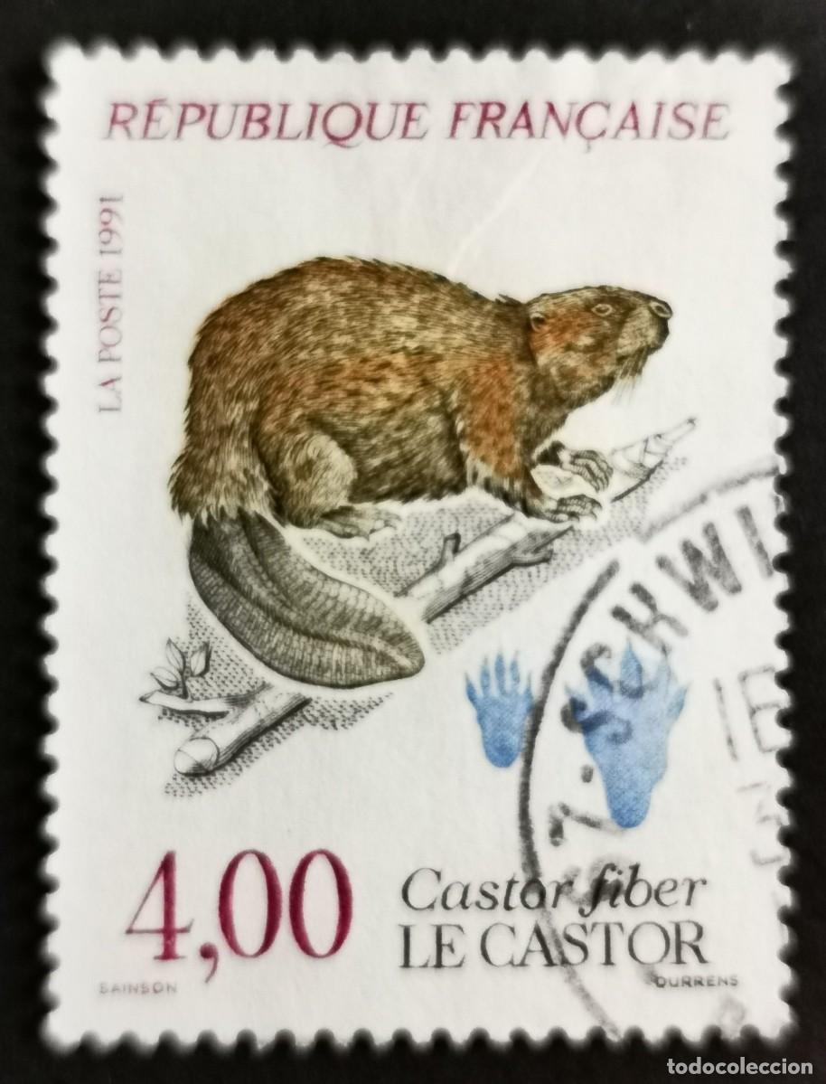 Sellos: Sello Francia 1991, Castor euroasi&aacute;tico (fibra de ricino) , 4,00 F Michel: 2855