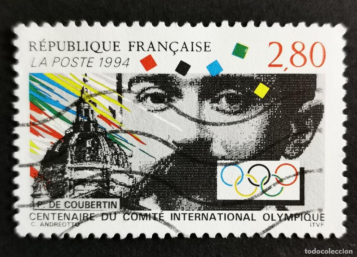 Sellos: Sello Francia 1994, Centenario del Comit&eacute; Ol&iacute;mpico Internacional - P. de Couber, 2,80 F Michel: 3034