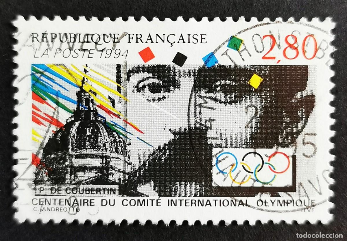 Sellos: Sello Francia 1994, Centenario del Comit&eacute; Ol&iacute;mpico Internacional - P. de Couber, 2,80 F Michel: 3034