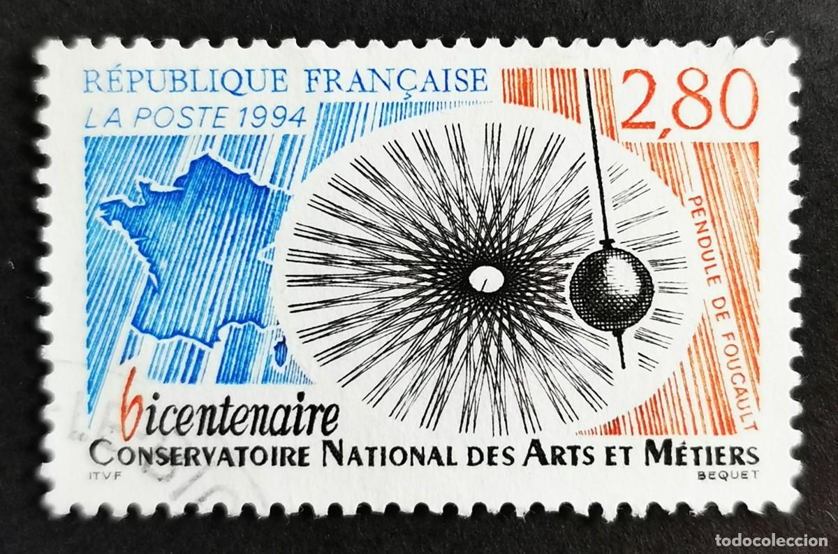 Sellos: Sello Francia 1994, Conservatorio Nacional Artes Oficios, p&eacute;ndulo Foucault, 2,80 F Michel: 3050