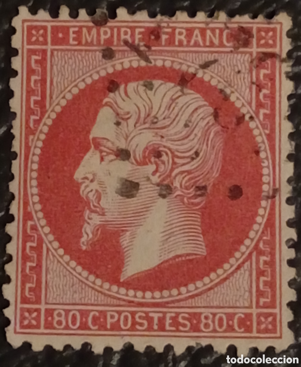 Sellos: Francia 1862 Napole&oacute;n III T&ecirc;te Nue 80c C&eacute;ntimos Usado - Cat&aacute;logo Yvert N&ordm; 24
