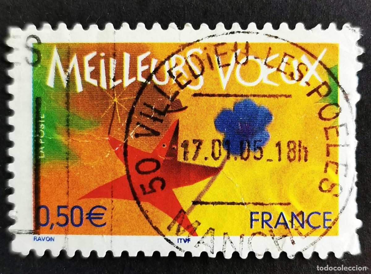 Sellos: Sello Francia 2004, Los mejores deseos 2004 Estrella y Flor, 0,50 &euro; Michel: FR 3874