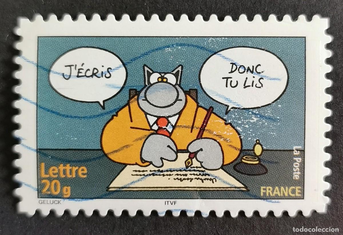Sellos: Sello Francia 2005, El gato de Geluk: Yo escribo, luego t&uacute; lees., Sin valor facial Michel: FR 3990