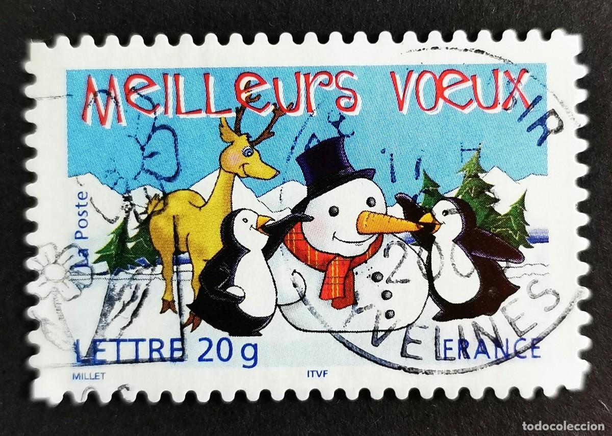 Sellos: Sello Francia 2005, Mis mejores deseos, Mu&ntilde;eco de Nieve, Sin valor facial Michel: FR 4013I