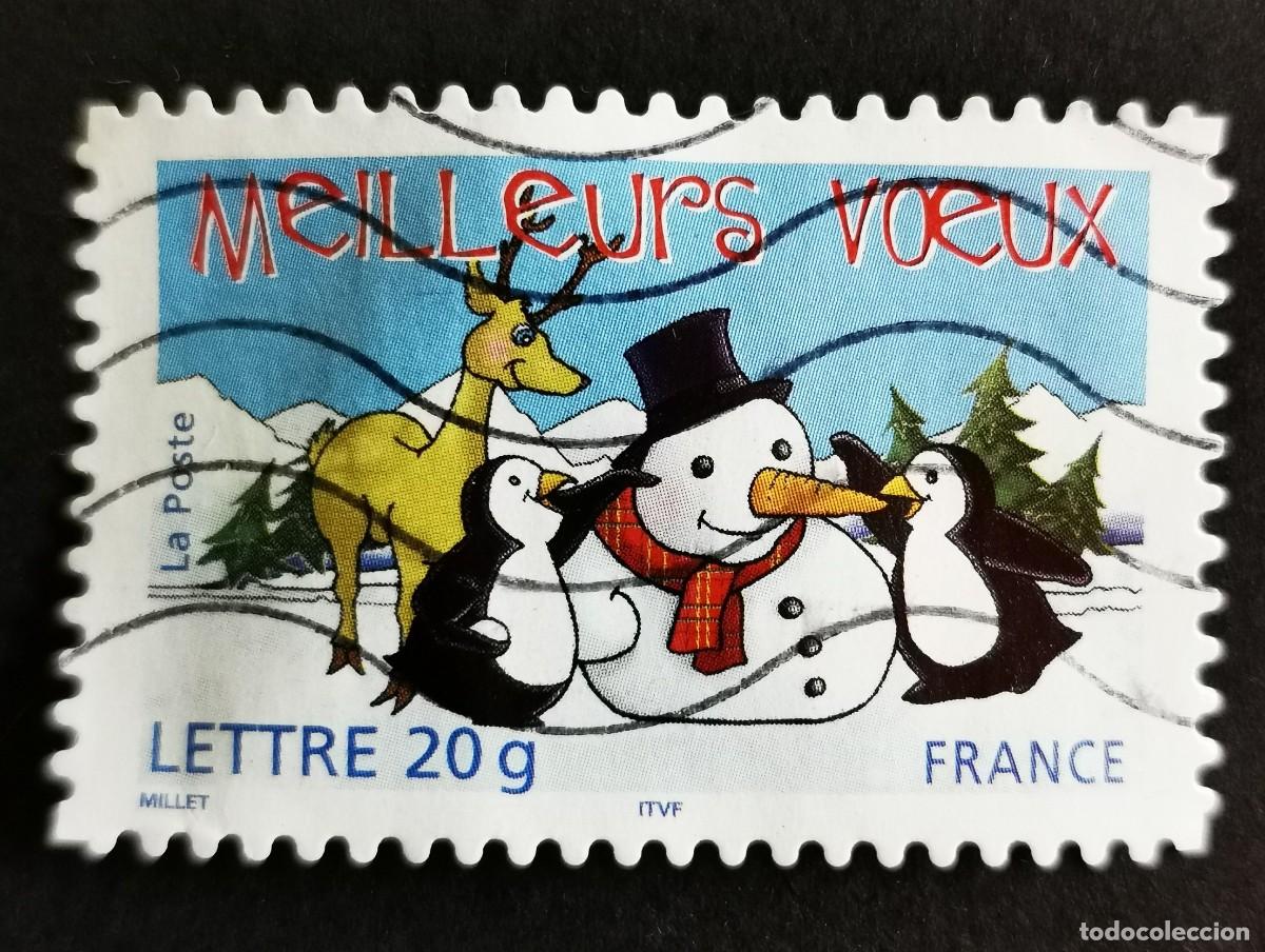 Sellos: Sello Francia 2005, Mis mejores deseos, Mu&ntilde;eco de Nieve, Sin valor facial Michel: FR 4013I