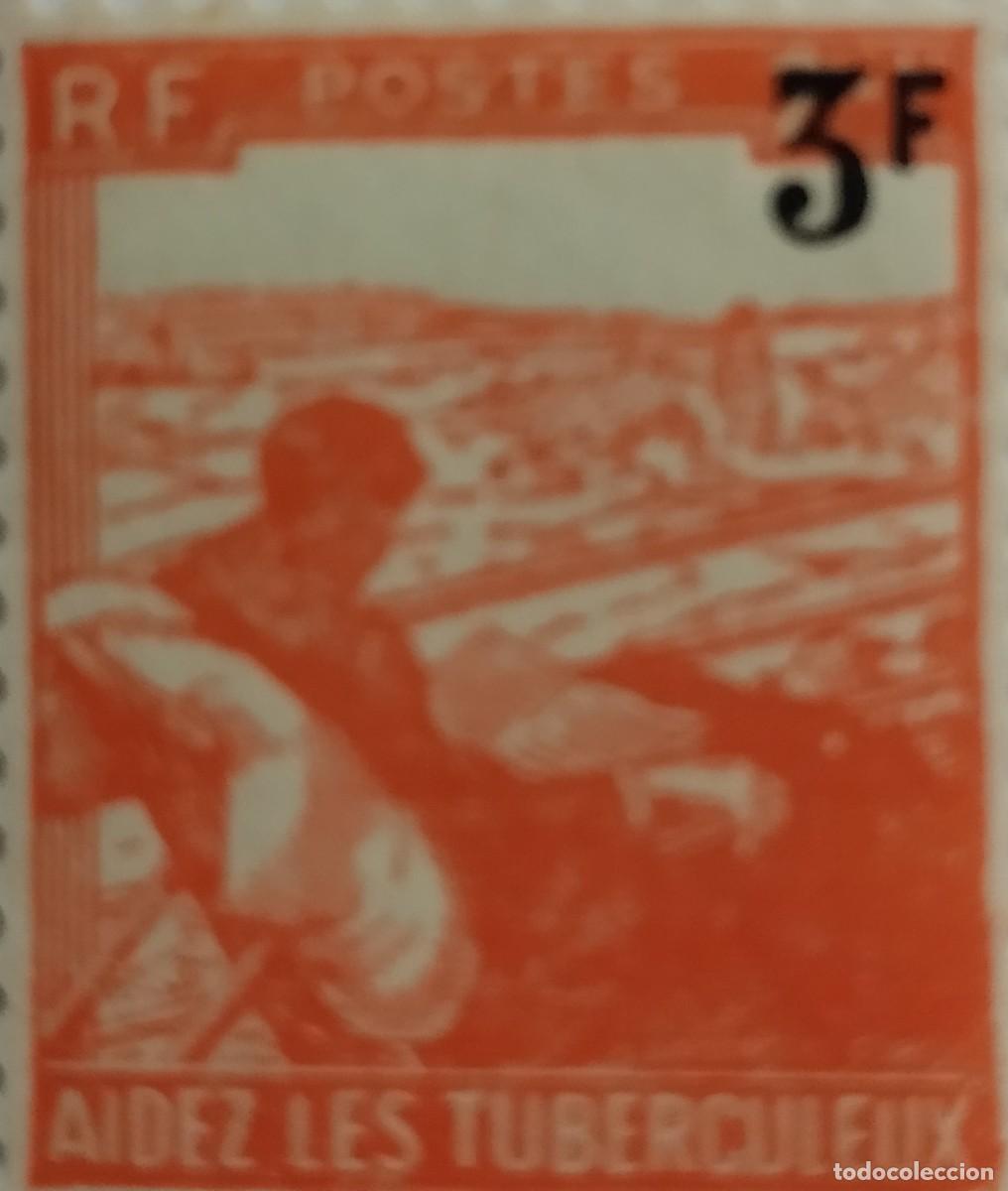 Sellos: SELLO FRANCIA A&Ntilde;O 1946, AYUDA CONTRA LA TUBERCULOSIS, SOBRECARGA 3f, YVERT 750**MNH