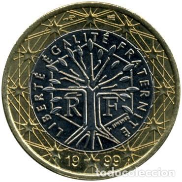 Sellos: 5 monedas de 1 euro y 5 monedas de 2 euros de Francia a&ntilde;o 1999