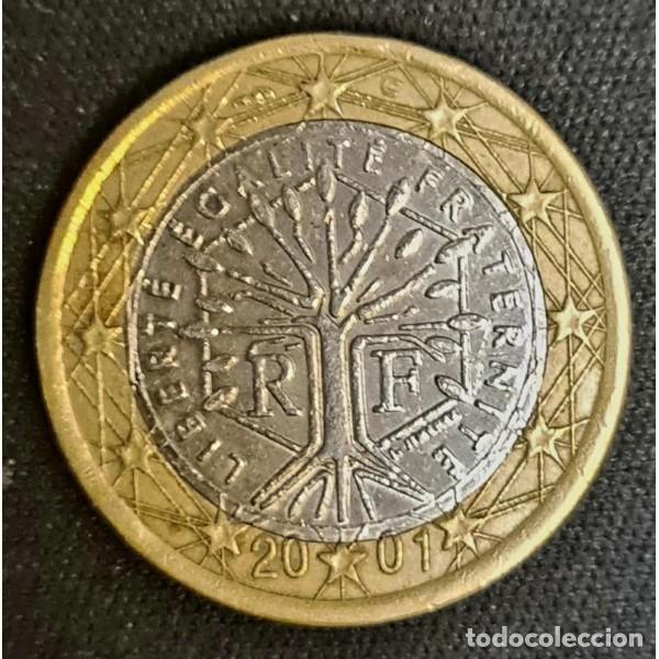 Sellos: 5 monedas de 1 euro y 5 monedas de 2 euros de Francia a&ntilde;o 2001