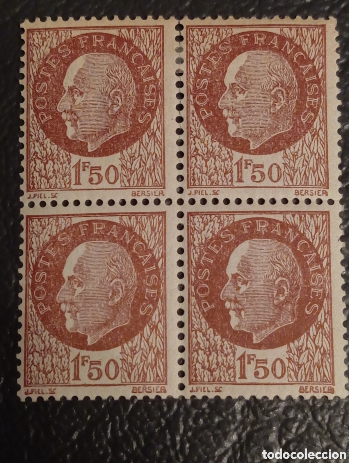 Sellos: Bloque 4 Sellos Francia 1941 Mariscal P&eacute;tain 1,50F Yvert 516 Con Goma / MH