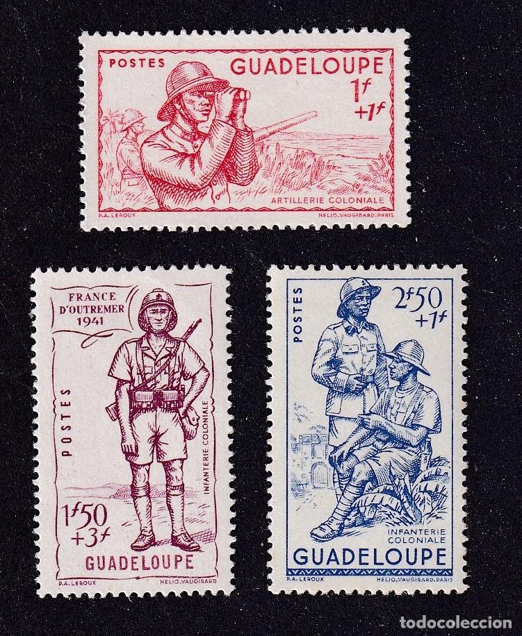 Sellos: colonies fran&ccedil;aises GUADELOUPE Yvert n&deg; 158 &agrave; 160 ** d&eacute;fense de l'empire