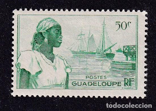 Sellos: colonies fran&ccedil;aises GUADELOUPE Yvert n&deg; 199 ** port de Basse-Terre
