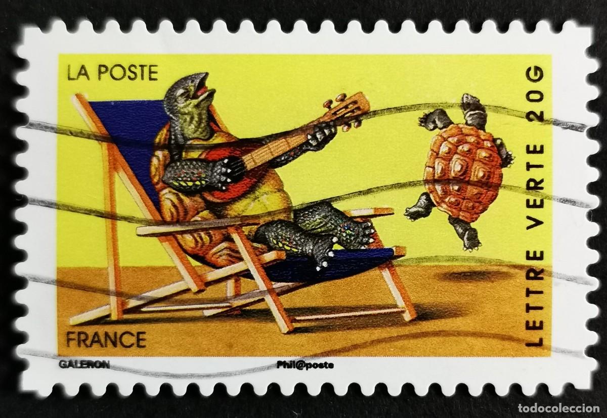 Sellos: Sello Francia 2014,Tortuga en una silla de playa tocando la guitar, Sin Valor Facial Michel: FR 5831
