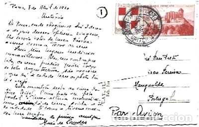 Sellos: Francia y Marcofilia, Par&iacute;s, La Torre Eiffel, Mangualde Portugal 1950 (7)